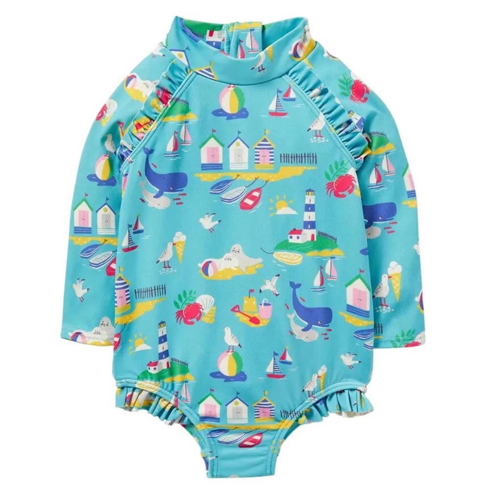 BNWT mini Boden aqua coastal scene swim suit